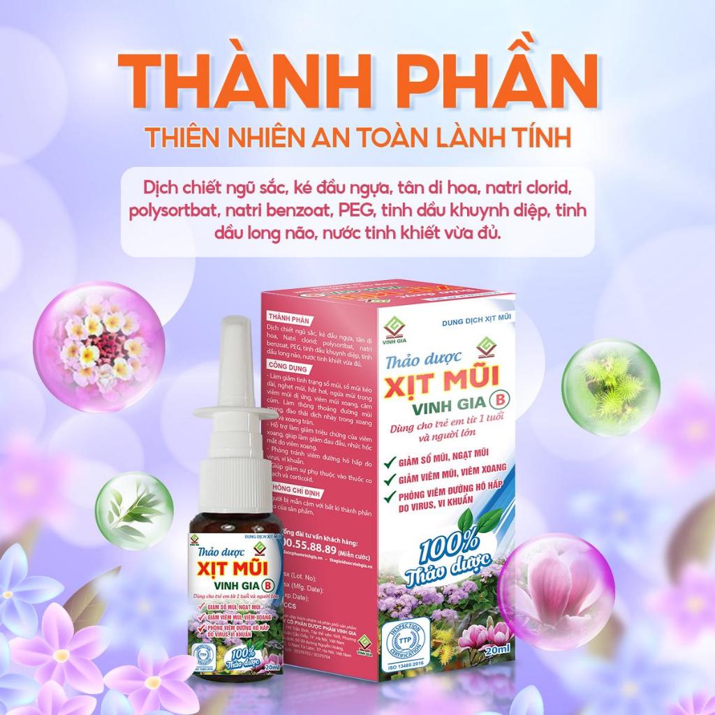 Ảnh Thảo Dược Xịt Mũi Vinh Gia B Giúp Giảm Viêm Mũi, Viêm Xoang, Sổ Mũi (Dành Cho Trẻ Em & Người Lớn) 2