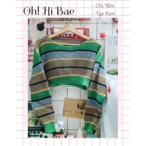 Áo len croptop tay dài cổ thuyền, áo len sọc