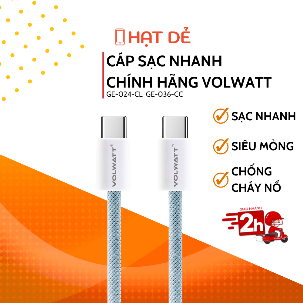 Cáp Sạc Nhanh Chính Hãng Volwatt Chống Cháy Nổ Bảo Hành 12 Tháng Cho Điện Thoại iPhone Android