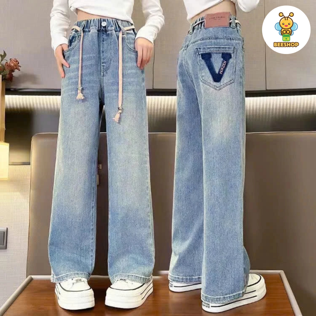 Quần jean suông túi chữ V cho bé gái size đại BEESHOP D25041