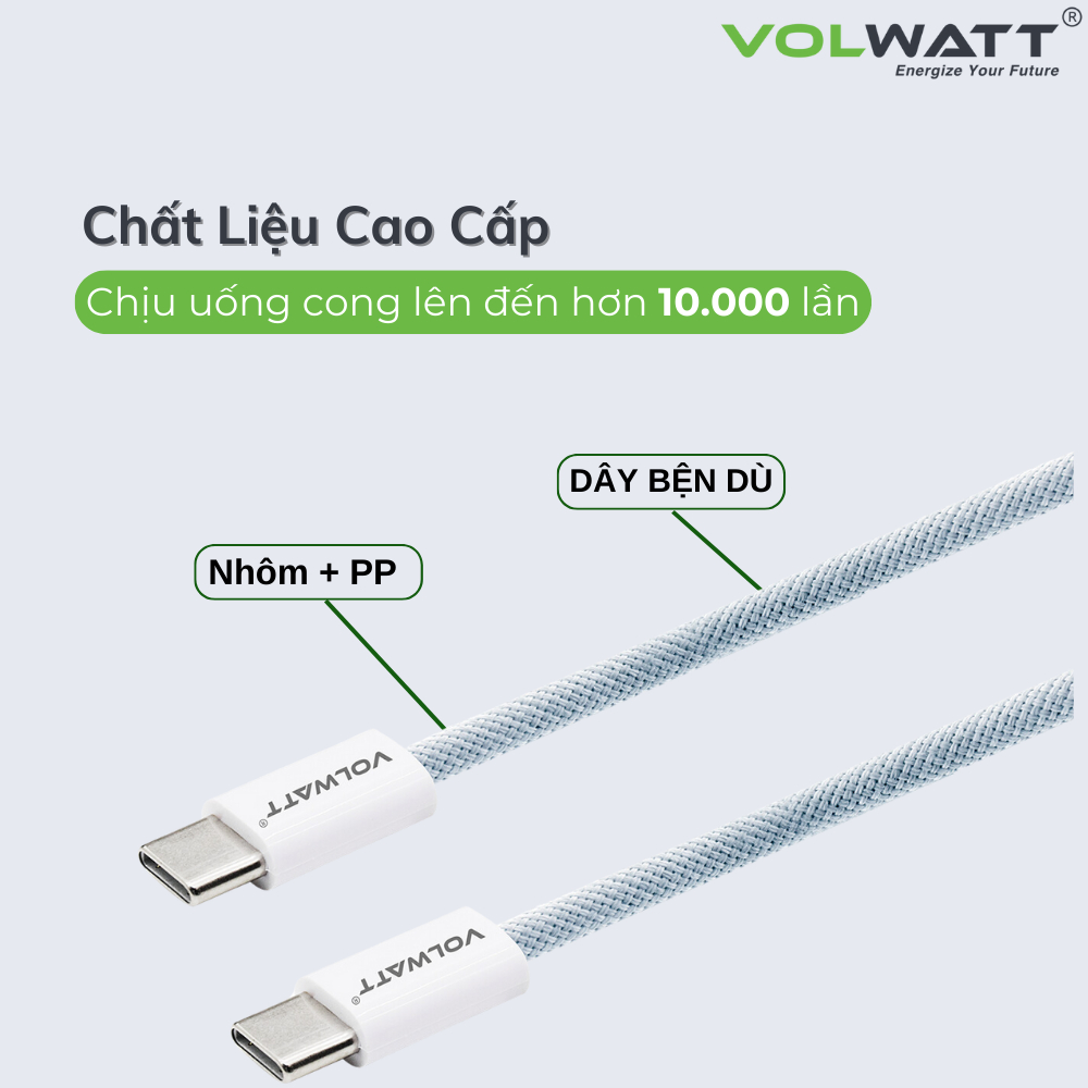 Cáp Sạc Nhanh Chính Hãng Volwatt Chống Cháy Nổ Bảo Hành 12 Tháng Cho Điện Thoại iPhone Android