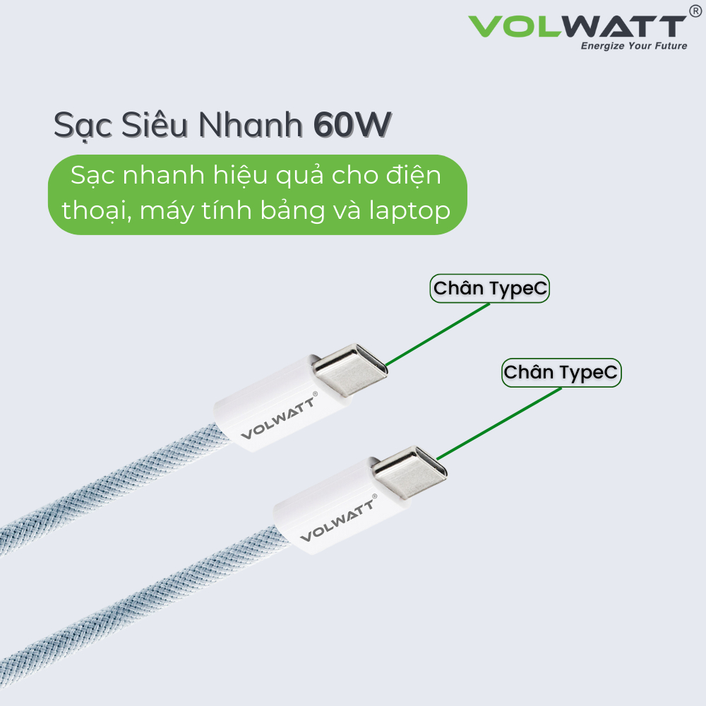 Cáp Sạc Nhanh Chính Hãng Volwatt Chống Cháy Nổ Bảo Hành 12 Tháng Cho Điện Thoại iPhone Android