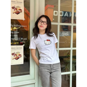Áo Thun Nữ Baby Tee "Hello Kitty" dễ thương - Kraken Drk 100% cotton co dãn 2 chiều thoáng mát mềm mịn