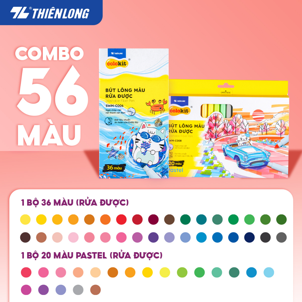 Ảnh Bút lông màu Fiber Pen Thiên Long Colokit - Combo bút lông màu Fiber Pen 40/56/76 cây màu rửa được 1