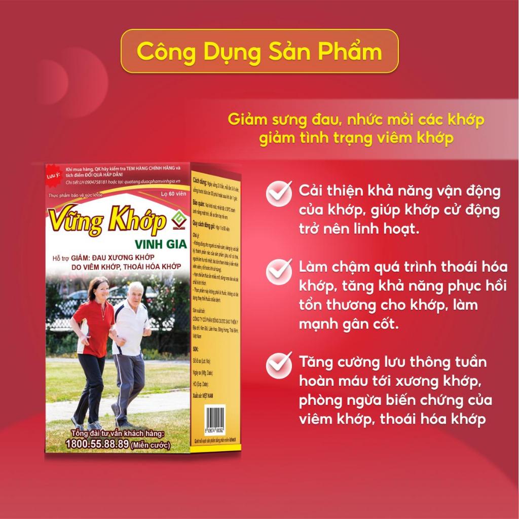 Ảnh Viên Uống Vững Khớp Vinh Gia Giúp Giảm Sưng, Đau Nhức Xương Khớp Do Viêm, Thoái Hóa Khớp (60v/ Hộp) 3