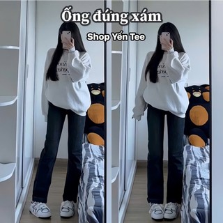 Quần ống đứng màu khói trầm may ống mới , chất jeans cao cấp mềm , co dãn tốt #1033