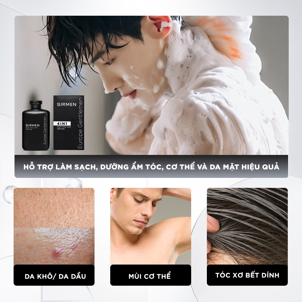 Ảnh Sữa tắm gội nam 4 in 1 hương nước hoa châu Âu SIRMEN Europe Gentlemen cao cấp 350g công nghệ EU-Nano Xuất Xứ Châu Âu 4
