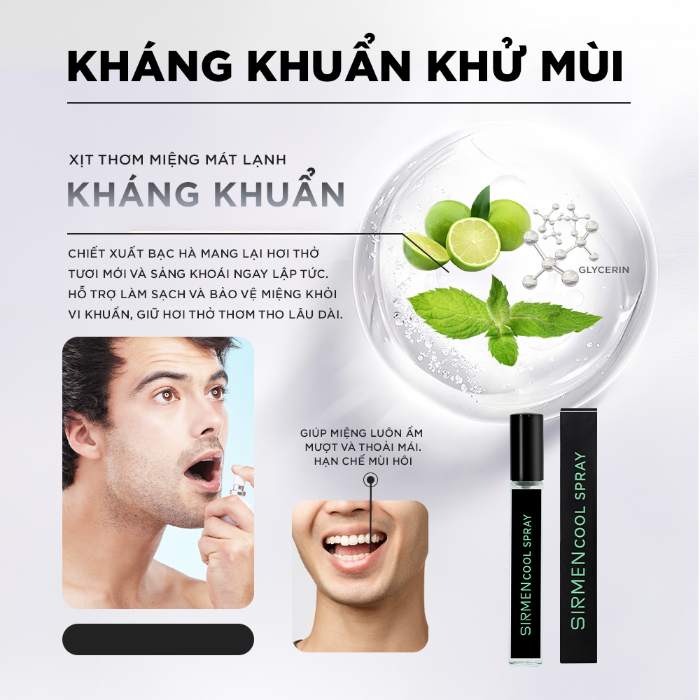 Ảnh Xịt thơm miệng SIRMEN Europe Mint Cool Spray vị bạc hà thơm mát tự nhiên, công nghệ EU-Nano kéo dài 180 phút chai 10ml 2