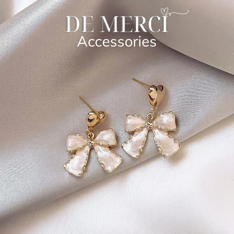 Khuyên tai nữ DE MERCI ACCESSORIES hình Nơ phủ bóng phụ kiện trang sức nữ cá tính BT09