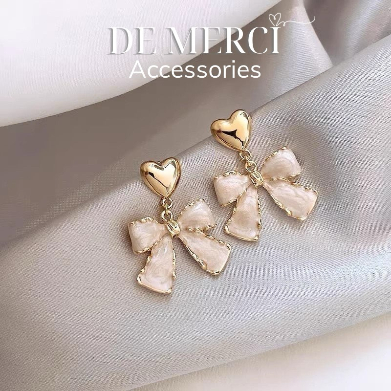 Khuyên tai nữ DE MERCI ACCESSORIES hình Nơ phủ bóng phụ kiện trang sức nữ cá tính BT09