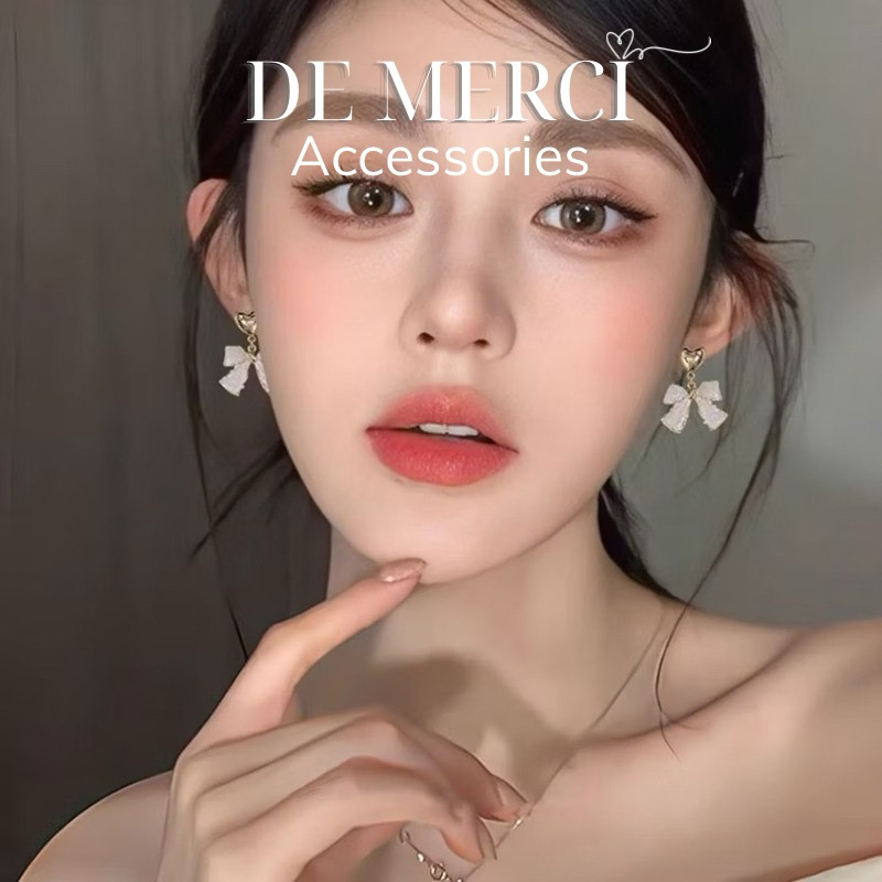 Khuyên tai nữ DE MERCI ACCESSORIES hình Nơ phủ bóng phụ kiện trang sức nữ cá tính BT09