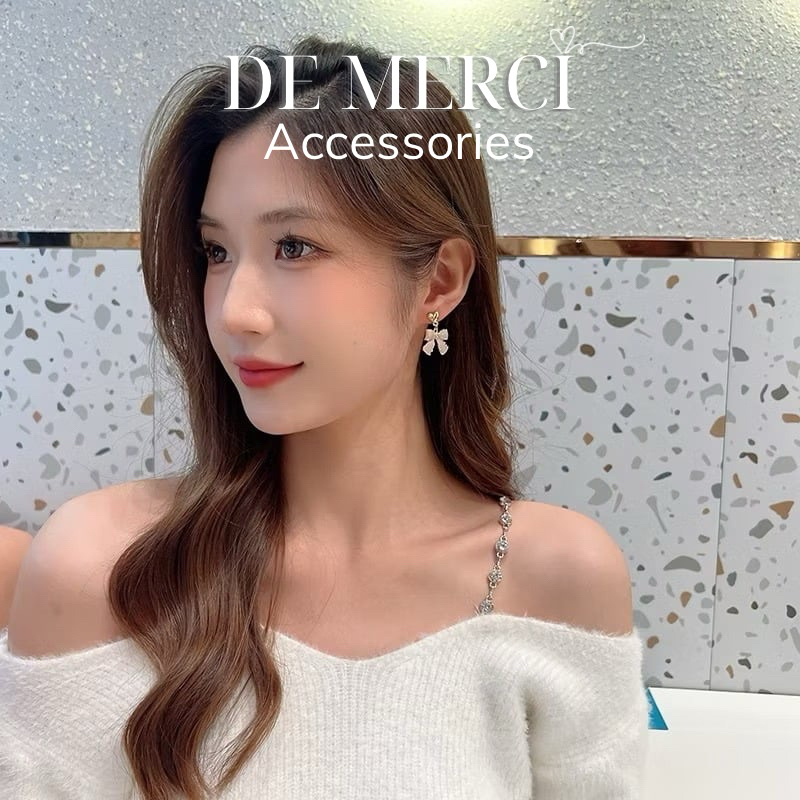 Khuyên tai nữ DE MERCI ACCESSORIES hình Nơ phủ bóng phụ kiện trang sức nữ cá tính BT09