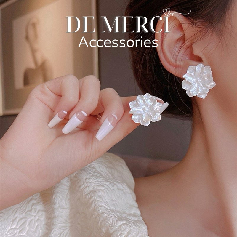 Khuyên tai nữ DE MERCI ACCESSORIES hình Hoa phủ bóng phụ kiện trang sức nữ cá tính BT024