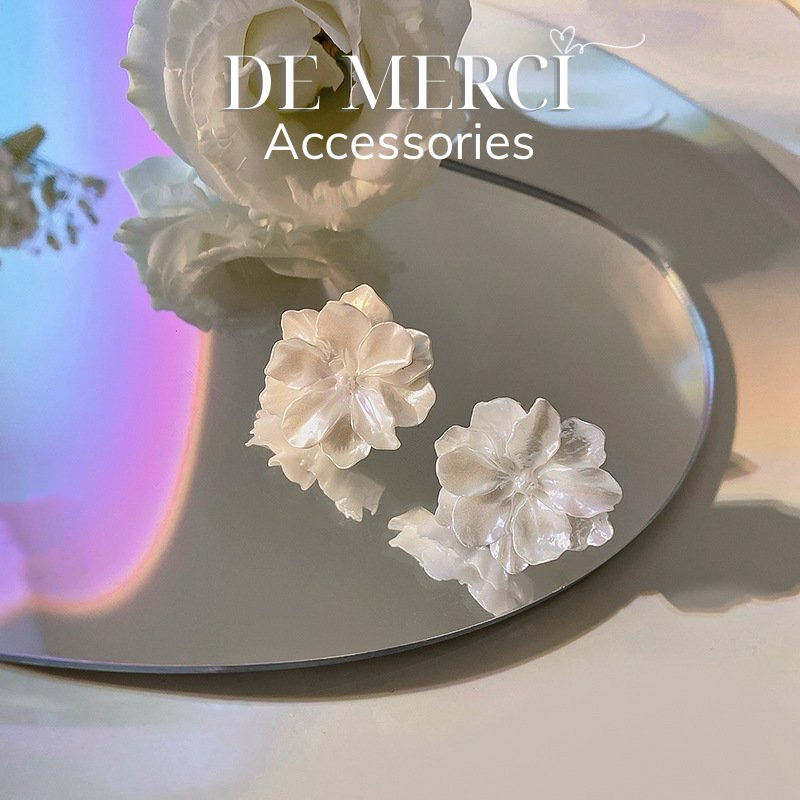 Khuyên tai nữ DE MERCI ACCESSORIES hình Hoa phủ bóng phụ kiện trang sức nữ cá tính BT024
