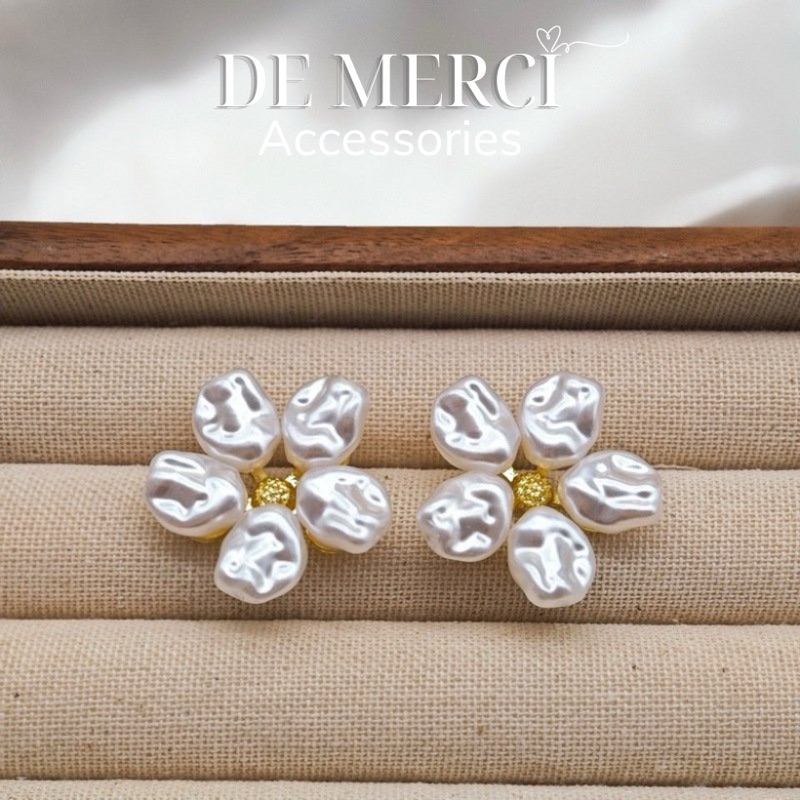 Khuyên tai nữ DE MERCI ACCESSORIES hình Hoa phủ bóng phụ kiện trang sức nữ cá tính BT06