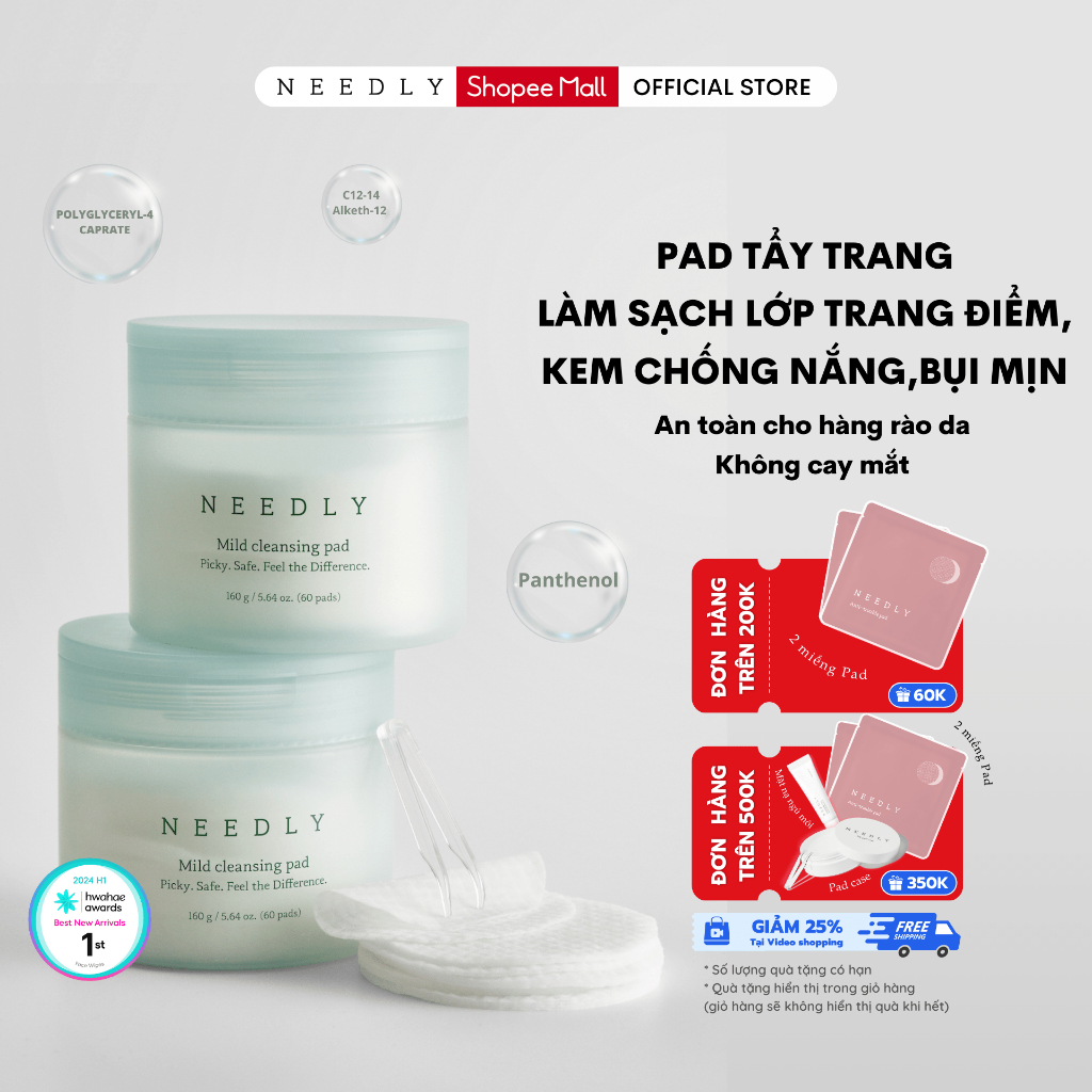 Ảnh Toner Pad Needly Mild Cleansing Tẩy Trang Làm Sạch Bụi Mịn 160G 60 Miếng 1