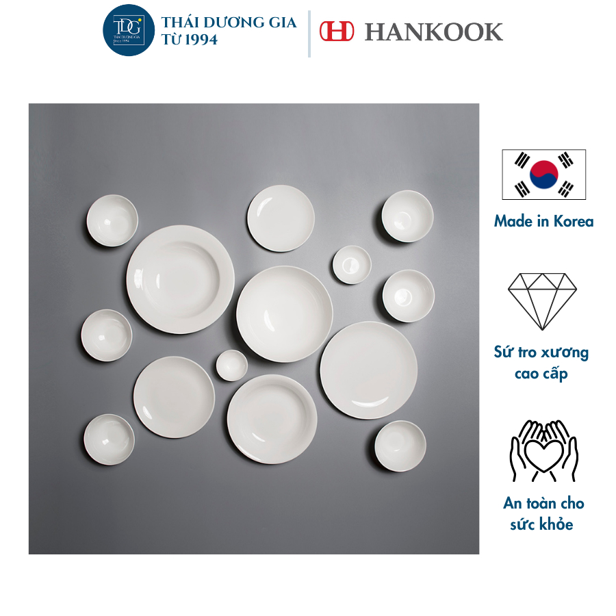 Bát, đĩa trắng sứ tro xương Hàn Quốc Hankook