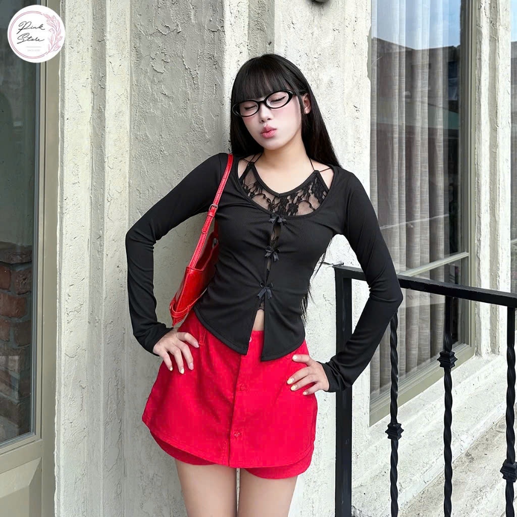 Áo kiểu tay dài phối ren hoa MCA phong cách hàn quốc A51175 [ Video sp thực tế ]