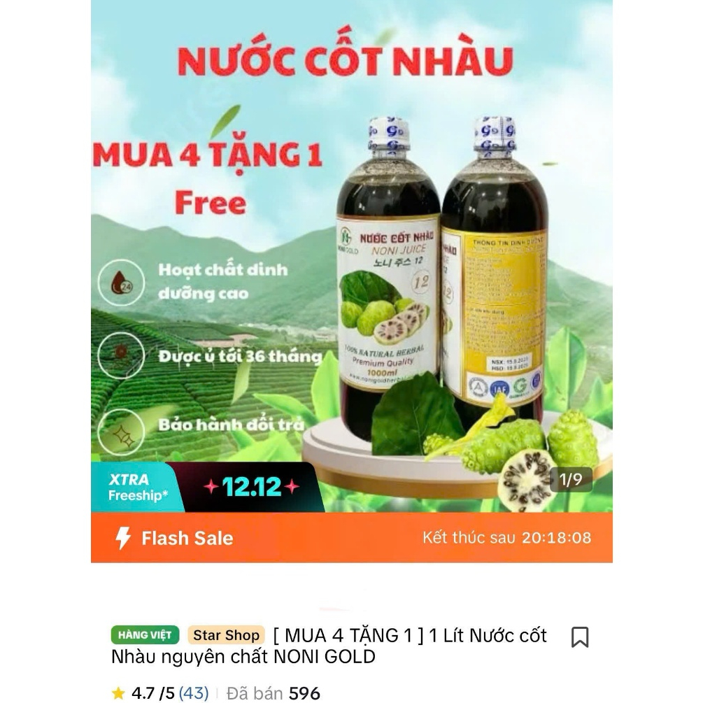 Nước cốt nhàu nguyên chất Noni Gold I Combo 2 lít