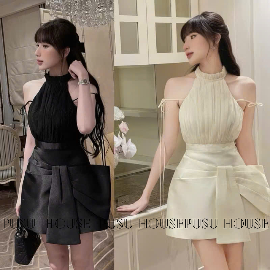 Đầm Dự Tiệc Cổ Yếm Phối Tà Nơ To Tiểu Thư Sang Trọng - PUSU HOUSE