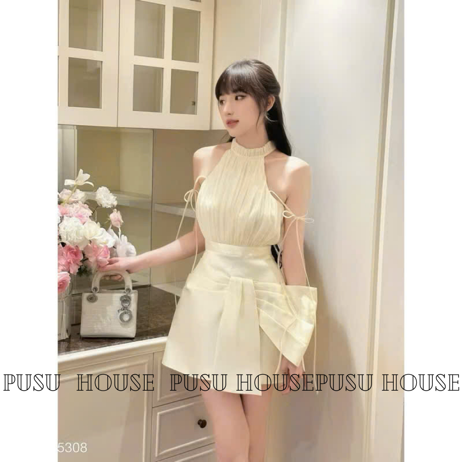 Đầm Dự Tiệc Cổ Yếm Phối Tà Nơ To Tiểu Thư Sang Trọng - PUSU HOUSE