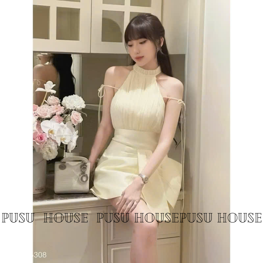 Đầm Dự Tiệc Cổ Yếm Phối Tà Nơ To Tiểu Thư Sang Trọng - PUSU HOUSE