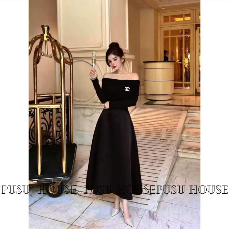 Đầm Dự Tiệc Trễ Vai Tay Dài Cao Cấp Sang Trọng Thanh Lịch- PUSU HOUSE