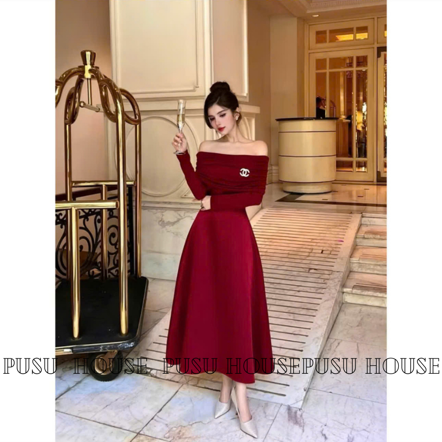 Đầm Dự Tiệc Trễ Vai Tay Dài Cao Cấp Sang Trọng Thanh Lịch- PUSU HOUSE