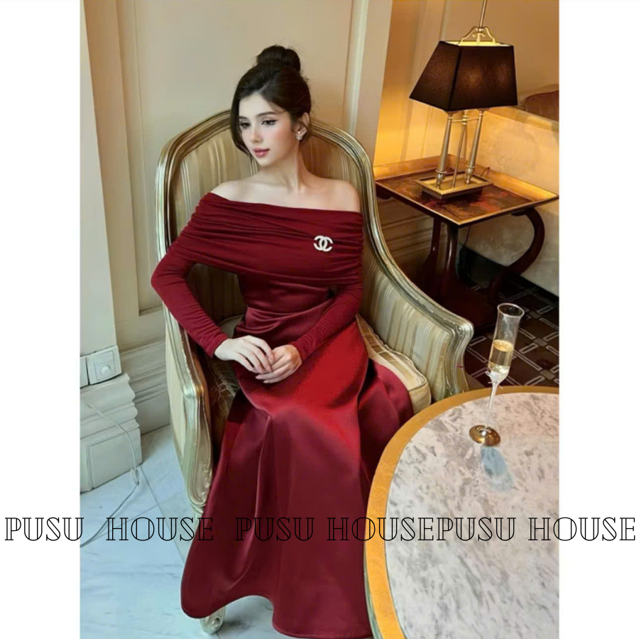 Đầm Dự Tiệc Trễ Vai Tay Dài Cao Cấp Sang Trọng Thanh Lịch- PUSU HOUSE