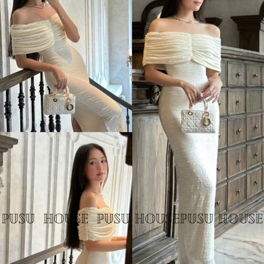 Đầm Thun Body Trễ Vai Dáng Dài Tôn Dáng Dự Tiệc-PUSU HOUSE