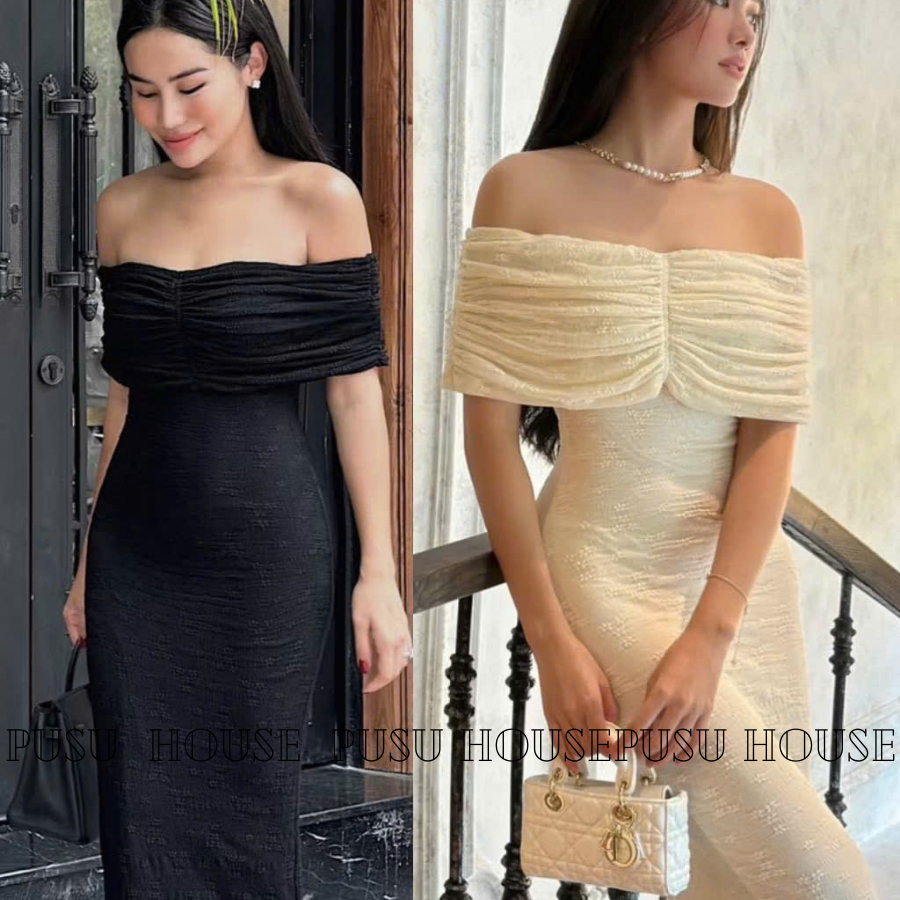 Đầm Thun Body Trễ Vai Dáng Dài Tôn Dáng Dự Tiệc-PUSU HOUSE