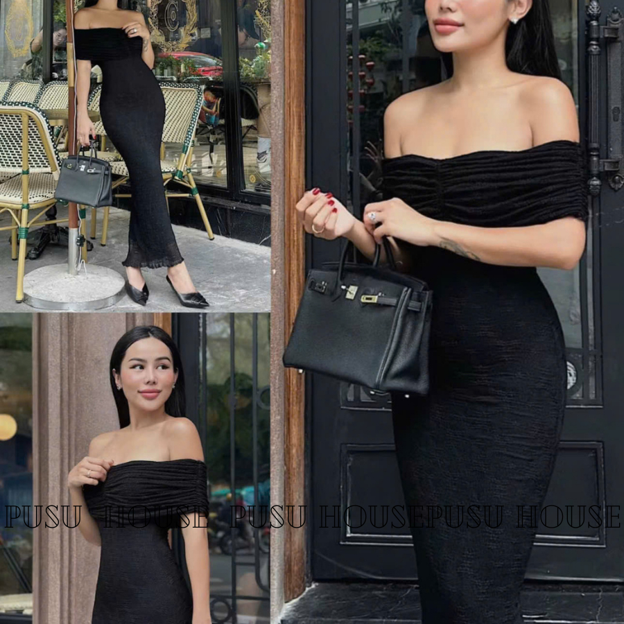 Đầm Thun Body Trễ Vai Dáng Dài Tôn Dáng Dự Tiệc-PUSU HOUSE