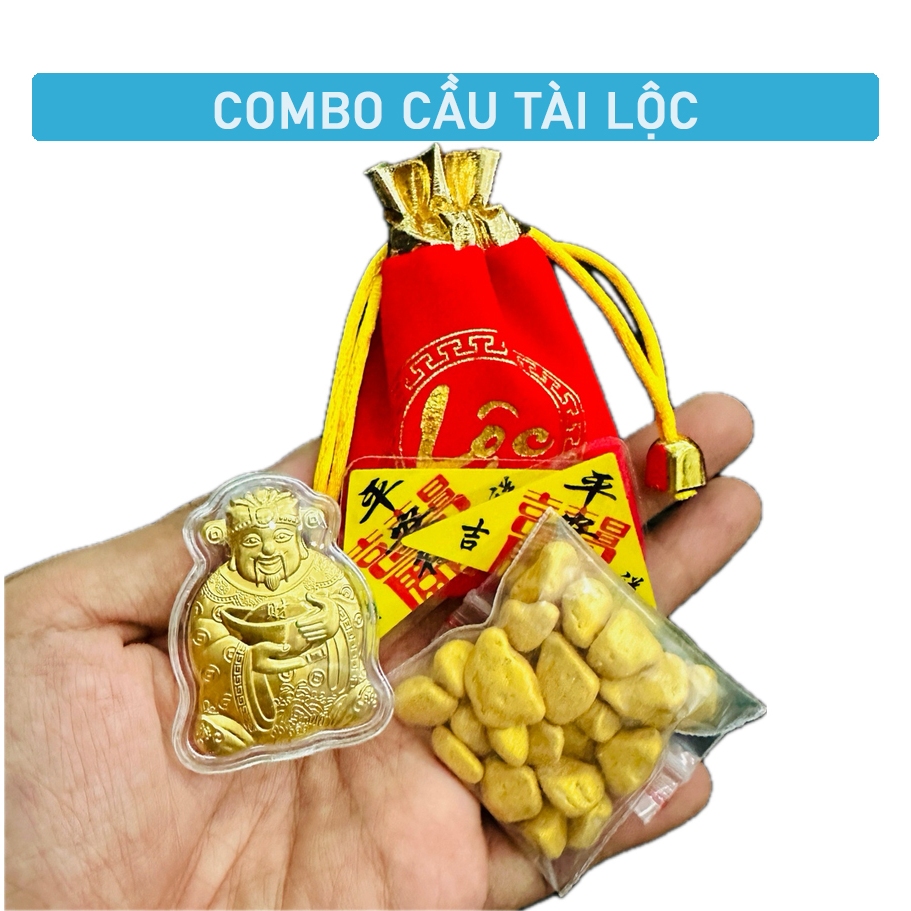 Túi Tài Lộc 2026 gồm Vía Thần Tài Mạ Vàng + 1 Túi Vàng + 2 phù Binh` An
