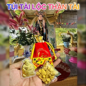 Túi Tài Lộc Rước Lộc Vía Thần Tài 2026 gồm 4 món : Vía Thần Mạ Vàng + Túi vàng + 2 Phù Binh` An