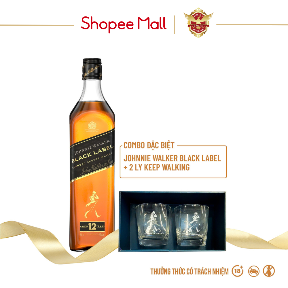 Combo Rượu Johnnie Walker Black Label Blended Scotch Whisky 40% 750ml ...