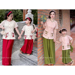 Set bà ba Ngân Nga Baby phối ren chất liệu siêu xịn mát, thiết kế độc đẹp lạ dành cho mẹ và bé gái