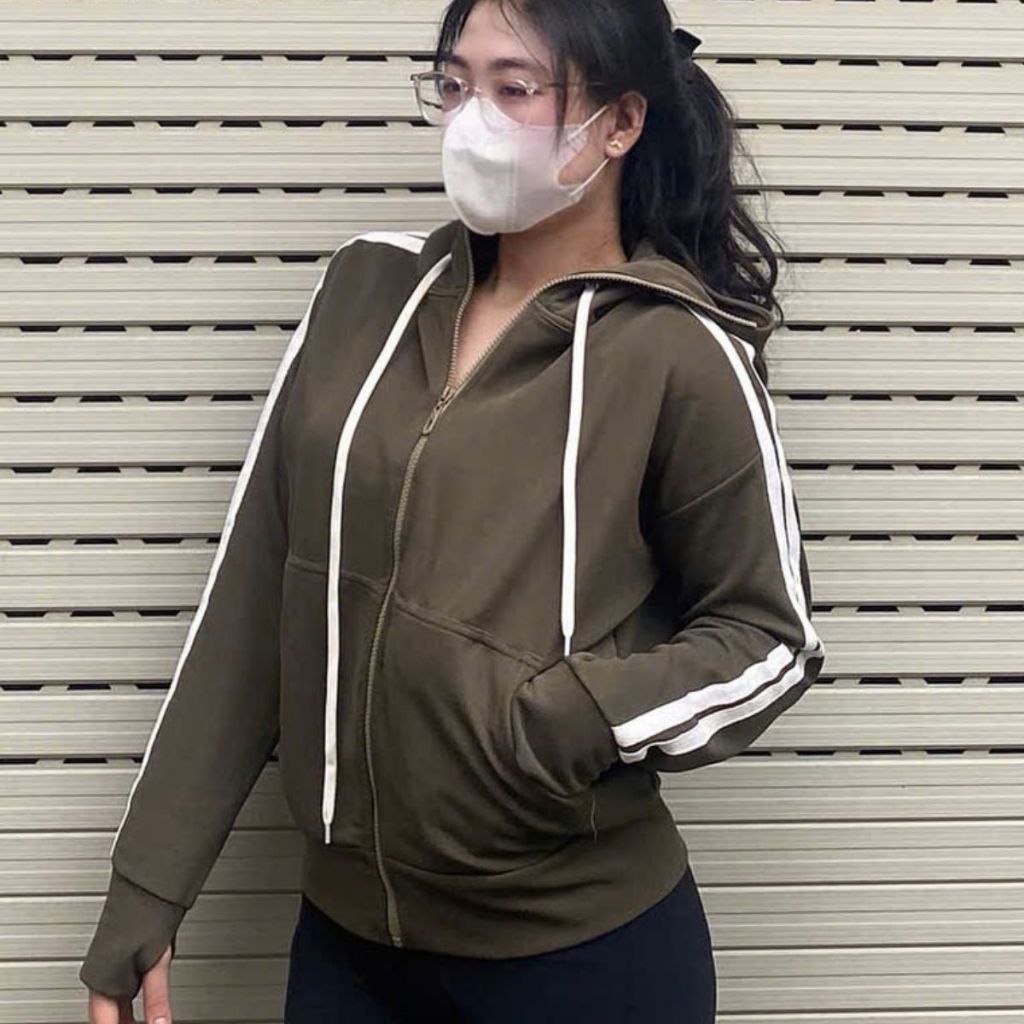 Áo khoác nữ áo khoác gân viền sọc trơn túi có khóa kéo trong 1 bên áo form lửng bigsize ESHOP