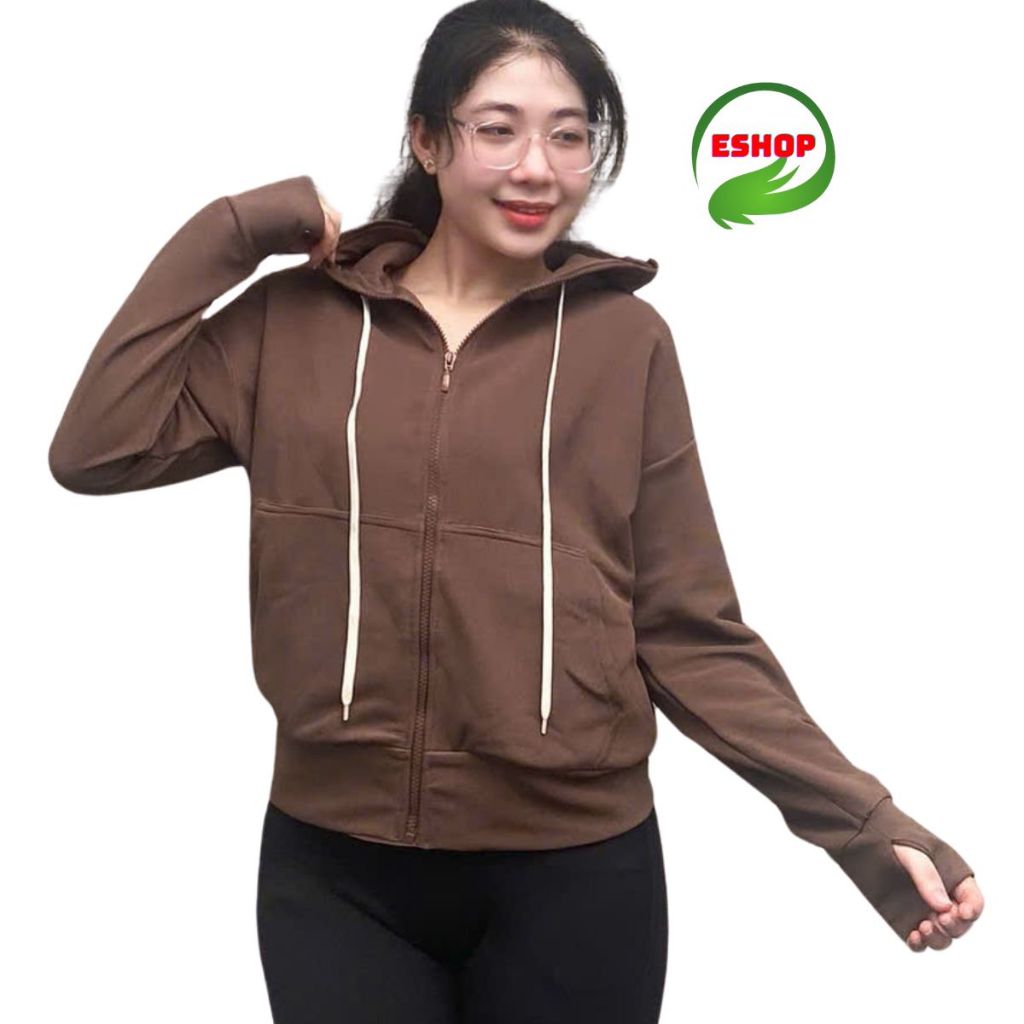 Áo khoác nữ áo khoác gân viền sọc trơn túi có khóa kéo trong 1 bên áo form lửng bigsize ESHOP