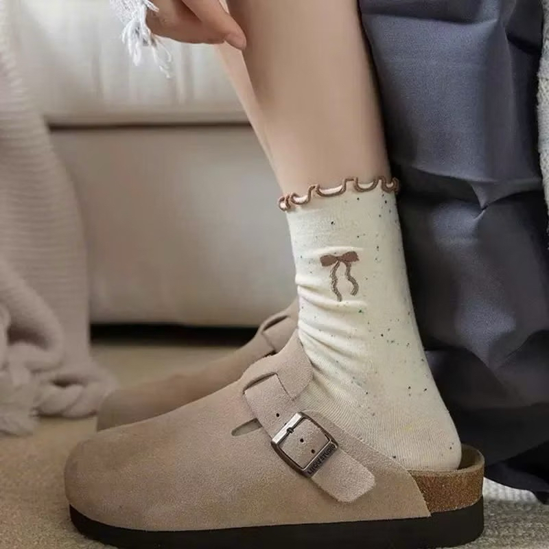 Set 10 Đôi Tất Cổ Nhún Phối Viền Bèo Hoạ Tiết Nơ Dễ Thương