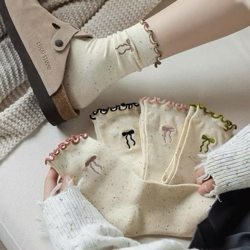 Set 10 Đôi Tất Cổ Nhún Phối Viền Bèo Hoạ Tiết Nơ Dễ Thương