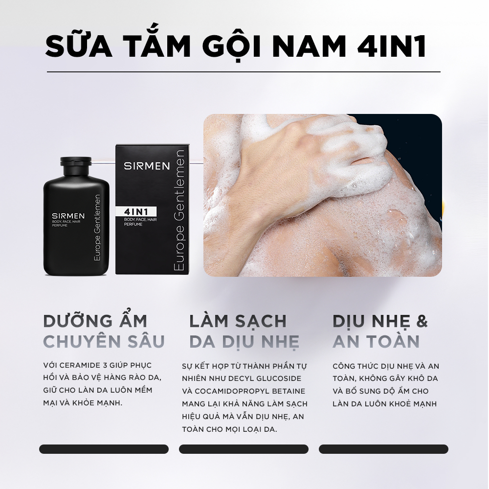 Ảnh COMBO MILAN EUROPE gồm 02 CHAI Sữa tắm gội nam 4 in 1 hương nước hoa châu Âu SIRMEN Europe Gentlemen cao cấp 350g 4