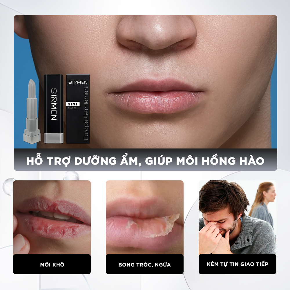 Ảnh Son dưỡng nam 2 in 1 nguyên liệu châu Âu SIRMEN Europe Gentlemen dòng cao cấp 4.2g chiết xuất tự nhiên công nghệ EU-Nano 3