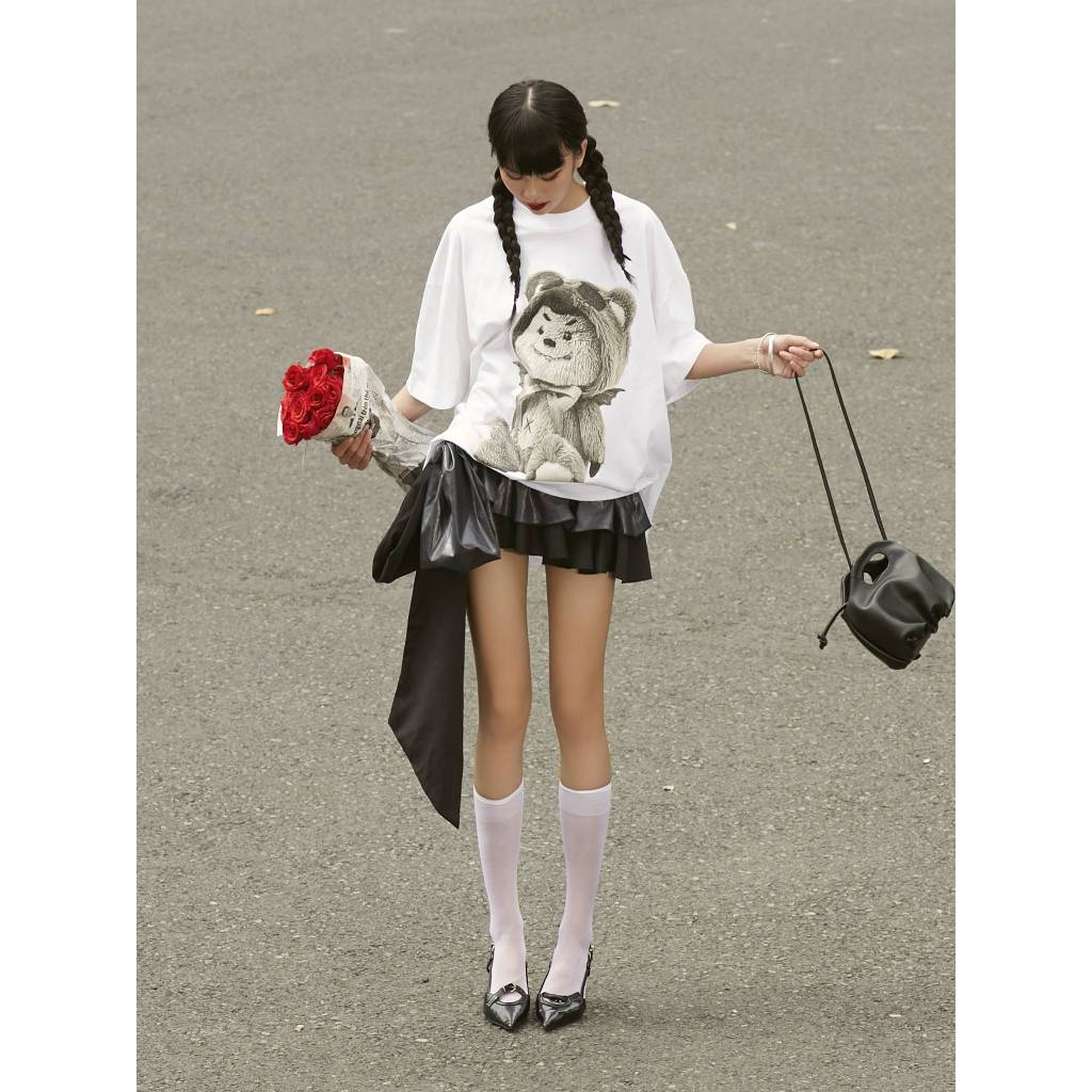 Ảnh Váy Ngắn Nơ Rời Màu Đen Brand TSUN Chính Hãng - Bowtie Mini Skirt, Nữ 4