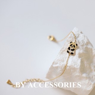Lắc tay nữ titan xích mảnh phối mặt hình gấu panda dễ thương sơn dầu mạ vàng không gỉ WB2421