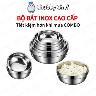 Bộ COMBO 10 Chén Bát Inox kiểu Hàn Quốc 2 lớp cách nhiệt Chubby Chef 11-20CM đủ kích cỡ