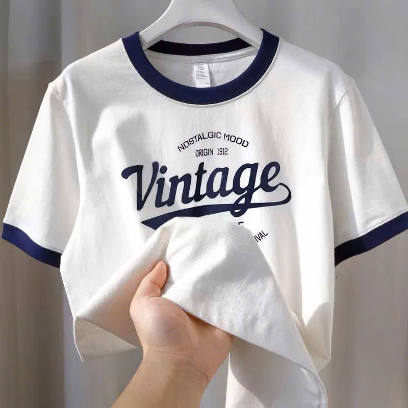 Áo thun Trắng bo viền in hình siêu xinh JULY FASHION, Áo thun nữ Chất Cotton 4 chiều thấm hút mồ hôi in hình trẻ trung