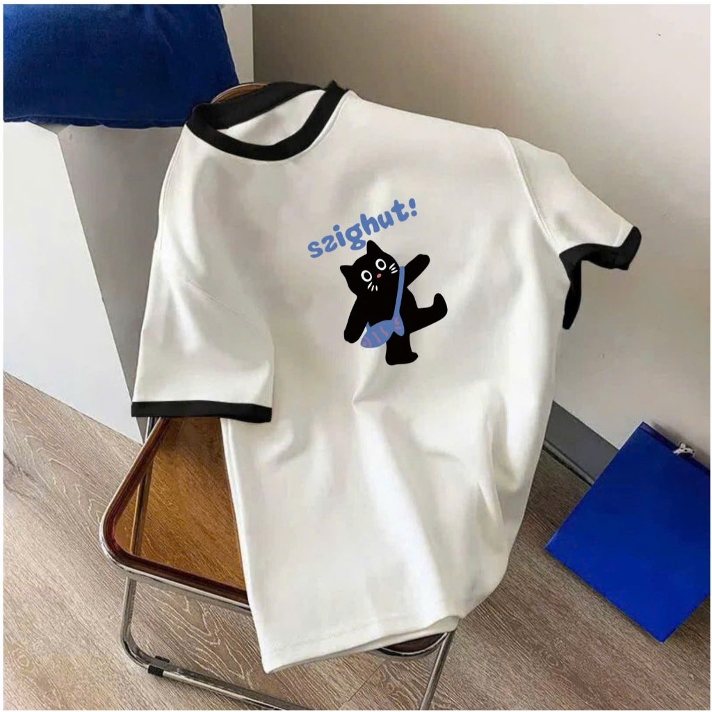 Áo thun Trắng bo viền in hình siêu xinh JULY FASHION, Áo thun nữ Chất Cotton 4 chiều thấm hút mồ hôi in hình trẻ trung