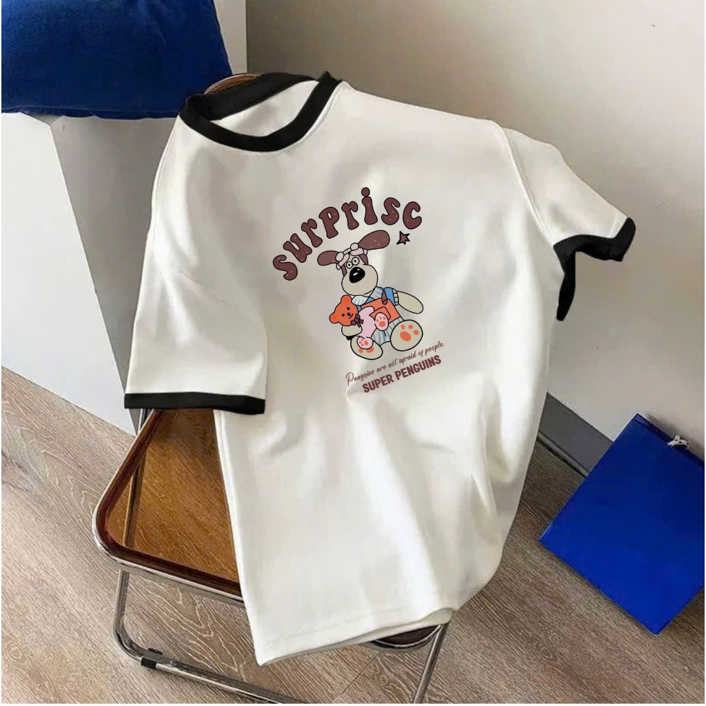 Áo thun Trắng bo viền in hình siêu xinh JULY FASHION, Áo thun nữ Chất Cotton 4 chiều thấm hút mồ hôi in hình trẻ trung