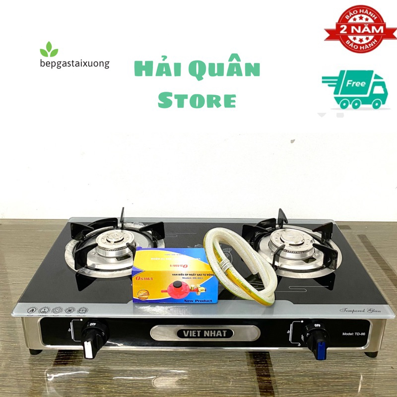 Bếp gas đôi Việt Nhật TD868 - Bếp gas đôi mặt kính - Mâm họng hợp kim