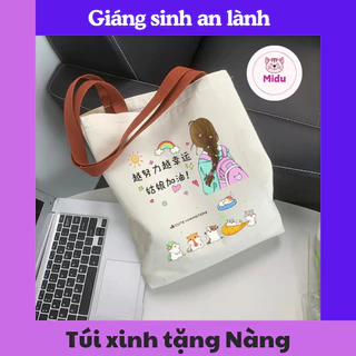 Túi Tote Túi vải Canvas đẹp, sang trọng, có khóa miệng và túi nhỏ bên trong. Đi học đi chơi